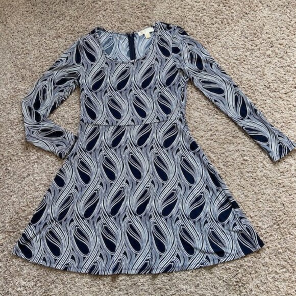 Michael Kors Dresses & Skirts - Michael Kors Navy Graphic Print Fit & Flare Dress Womens sz Medium  M Exc Cond